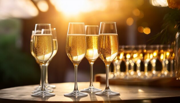 Buffet Glasses Of Champagne Sparkling Wine Sparkling In The Sun Catering Party Service Festive Event Welcome Drink