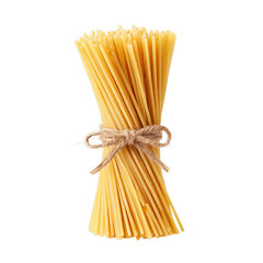 Classic wheat spaghetti bundle tied with kraft string. Isolated white background. Png format