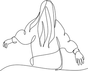 Continuous line drawing of a woman with outstretched arms. Vector illustration drawn by hand without artificial intelligence.