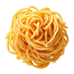 Curly spaghetti-style pasta swirl. Isolated white background. Png format