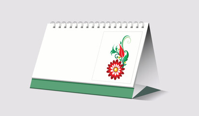 Blank desk calendar with floral decoration isolated on white background
