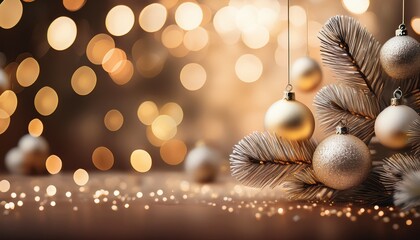 Christmas Greeting Card Festive Decoration On Bokeh Background New Year Concept Copy Space