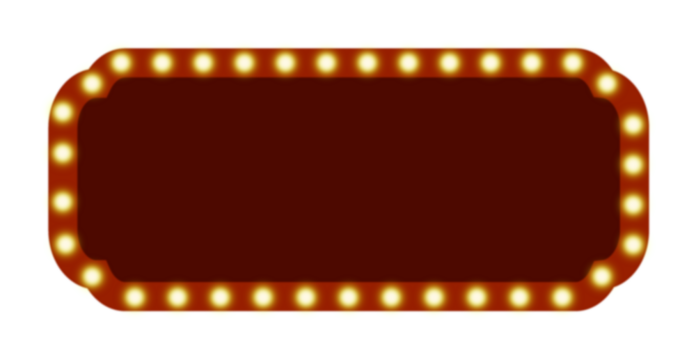 Blank Marquee Sign with Glowing Lights for Cinema or Advertising on Transparent Background