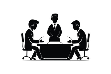 Business Meeting Silhouette Professional Discussion Corporate Strategy Team Collaboration Minimalist Vector Illustration