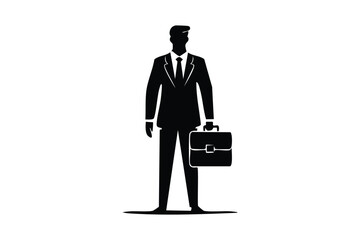 Professional Businessman Silhouette Standing Confidently with Briefcase Corporate Executive Vector Icon