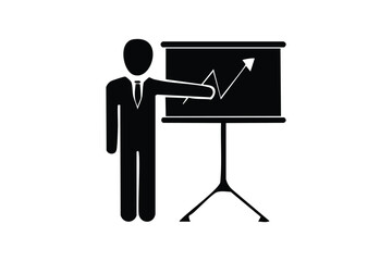 Business Presentation Silhouette Man Explaining Growth Chart Upward Trend Success Strategy