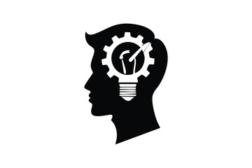 Creative Idea Silhouette Male Head with Gear and Lightbulb Innovation Concept