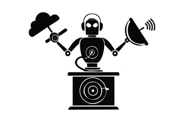 Advanced Technology Robot Silhouette Cloud Computing and Satellite Communication