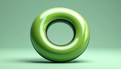 A Glossy Green Donut-Shaped Object in Front of a Similar Green Background
