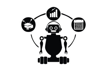 AI Robot Silhouette with Business Education Data Icons Artificial Intelligence Concept