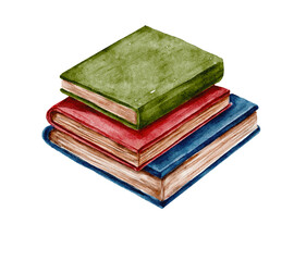 Stack of books watercolor illustration