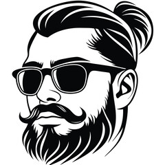 Black showcases a man with beard, mustache, sunglasses, and topknot hairstyle