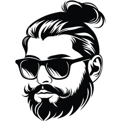 Man with beard and sunglasses in black silhouette style shows modern hairstyle