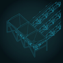 Concrete mixing plant isometric blueprint close-up