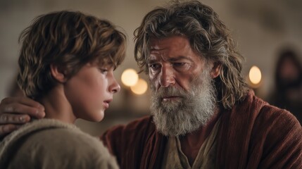 Samuel anointing young Saul by candlelight in a private chamber.