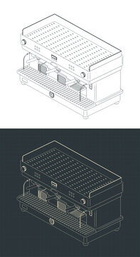 Professional coffee machine isometric drawings