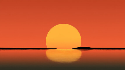 Minimalist abstract sunrise with large circle and flat horizon stripe on simple background