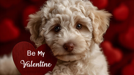 An adorable poodle wants to be your Valentine and offers you its heart