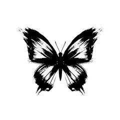 Black and white butterfly vector illustration with brush stroke effect isolated on white background