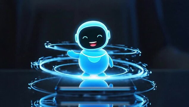 AI chatbot assistant animating out of a smartphone screen
