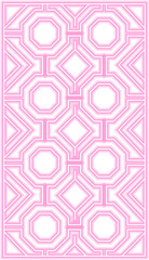 Repeating hexagon rings circle neon outlines in concentric symmetry resonating with fanburst and sunburst design.