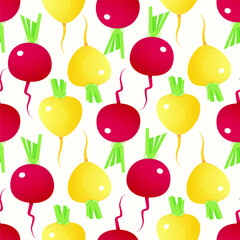 Vibrant Red and Yellow Radish Vegetable Seamless Pattern