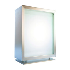 A blank illuminated advertising display case with a metallic frame isolated on transparent background