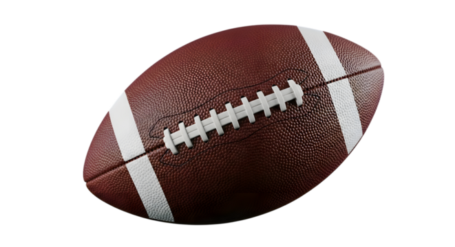 American football with white stripes and laces, isolated on transparent background