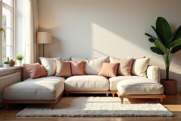 Soft, plush cushions scattered on a comfy living room floor, creating a cozy and inviting home atmosphere Perfect for relaxation and a peaceful environment , room, fabric, interior design