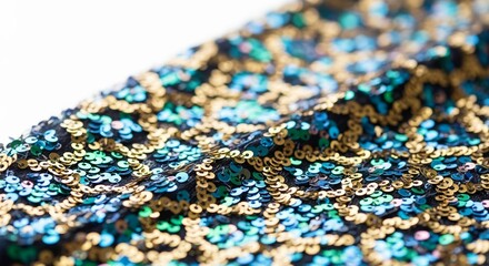 Obraz premium Colorful sequin fabric with intricate pattern and shimmering texture, concept of copy space 