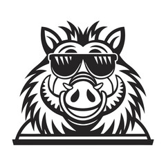 Stylized hog head wearing sunglasses shows cool attitude in bold black silhouette