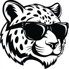 Monochrome depicts a stylish jaguar head wearing black sunglasses, appearing bold and modern