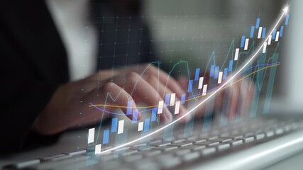 A business professional focuses on financial data analysis, using digital graphs and charts that represent market trends and growth in a modern corporate setting. Copula - Powered by Adobe
