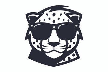 Spotted cheetah face wearing cool sunglasses with an interesting black and white color palette