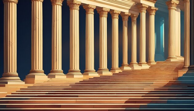 a row of classical columns with steps