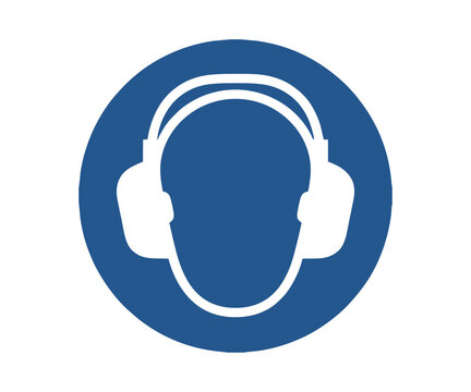 ISO 7010 M003 Wear ear protection sign. Obligation sign pictogram. Safety Headphones icon for Hearing Protection vector design and illustration. 

