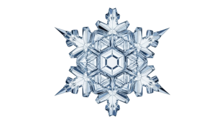 Intricate Snowflake PNG image on a transparent background, icy crystal structure, winter holiday seasonal PNG file