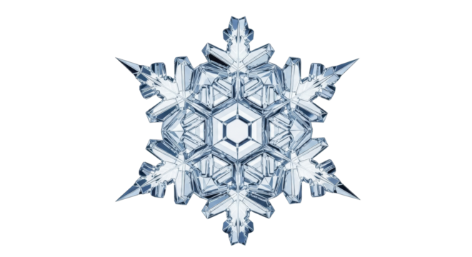 Intricate Snowflake PNG image on a transparent background, icy crystal structure, winter holiday seasonal PNG file