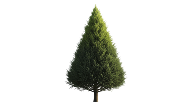 Green evergreen conical tree on a transparent background, ideal for holidays, PNG image, PNG file.