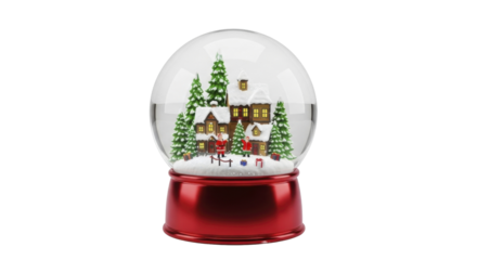  Christmas Snow Globe with Festive Winter Village and Santa Claus on a transparent background, PNG image