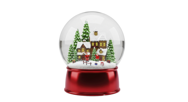  Christmas Snow Globe with Festive Winter Village and Santa Claus on a transparent background, PNG image