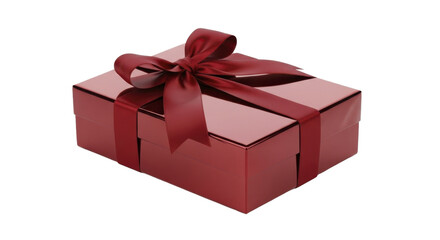 Obraz premium Red glossy Christmas gift box with satin ribbon bow on a transparent background PNG image PNG file