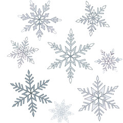Fototapeta premium Pattern of seamless snowflakes with filled and outline designs 