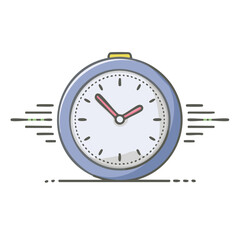 Cartoon alarm clock with stylized motion lines indicating speed and urgency