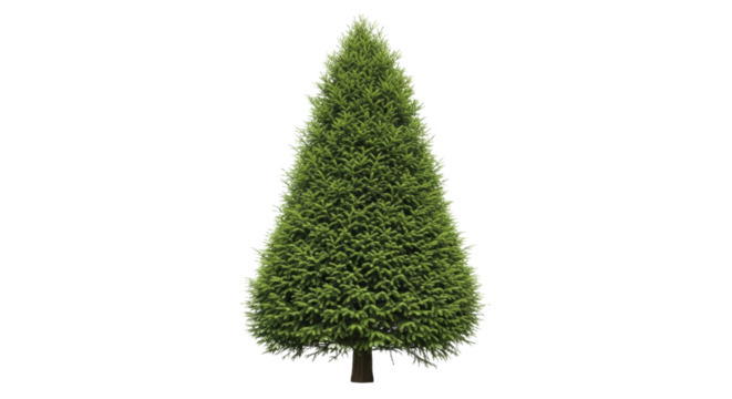 Vibrant green Christmas tree, standalone evergreen winter holiday PNG image file on a transparent background