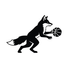 Aggressive fox mascot playing basketball, dynamic vector graphic silhouette Vector, illustration
