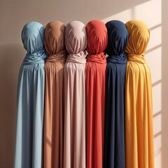 Hijab color palette in minimalist fashion style, soft and warm fabric tones, textile collection