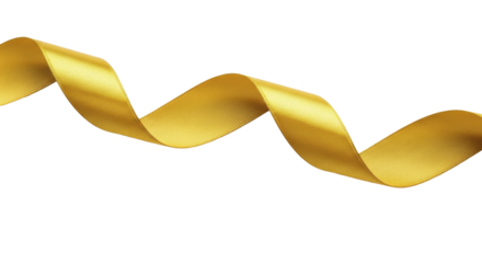 Golden satin ribbon swirl on a transparent background, PNG image, PNG file