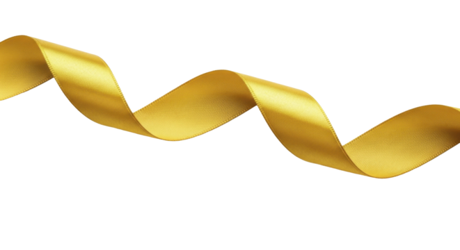 Golden satin ribbon swirl on a transparent background, PNG image, PNG file