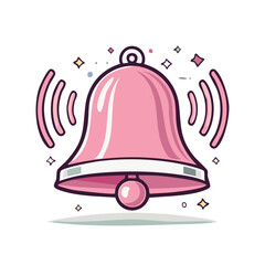 Fototapeta premium Cartoon-style pink bell icon with sound waves and sparkles, notification symbol.